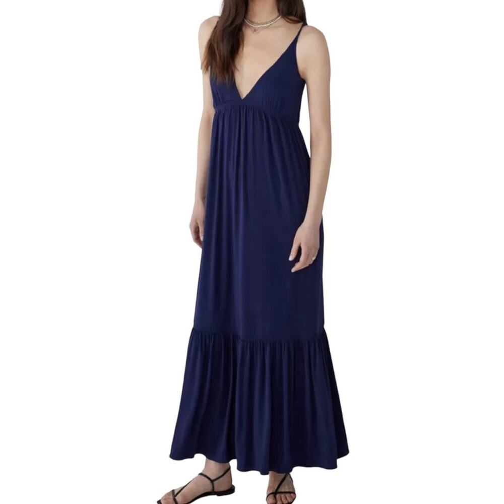 NWT Favorite Daughter The Weekend Navy Plunge Sleeveless Maxi Dress MEDIUM